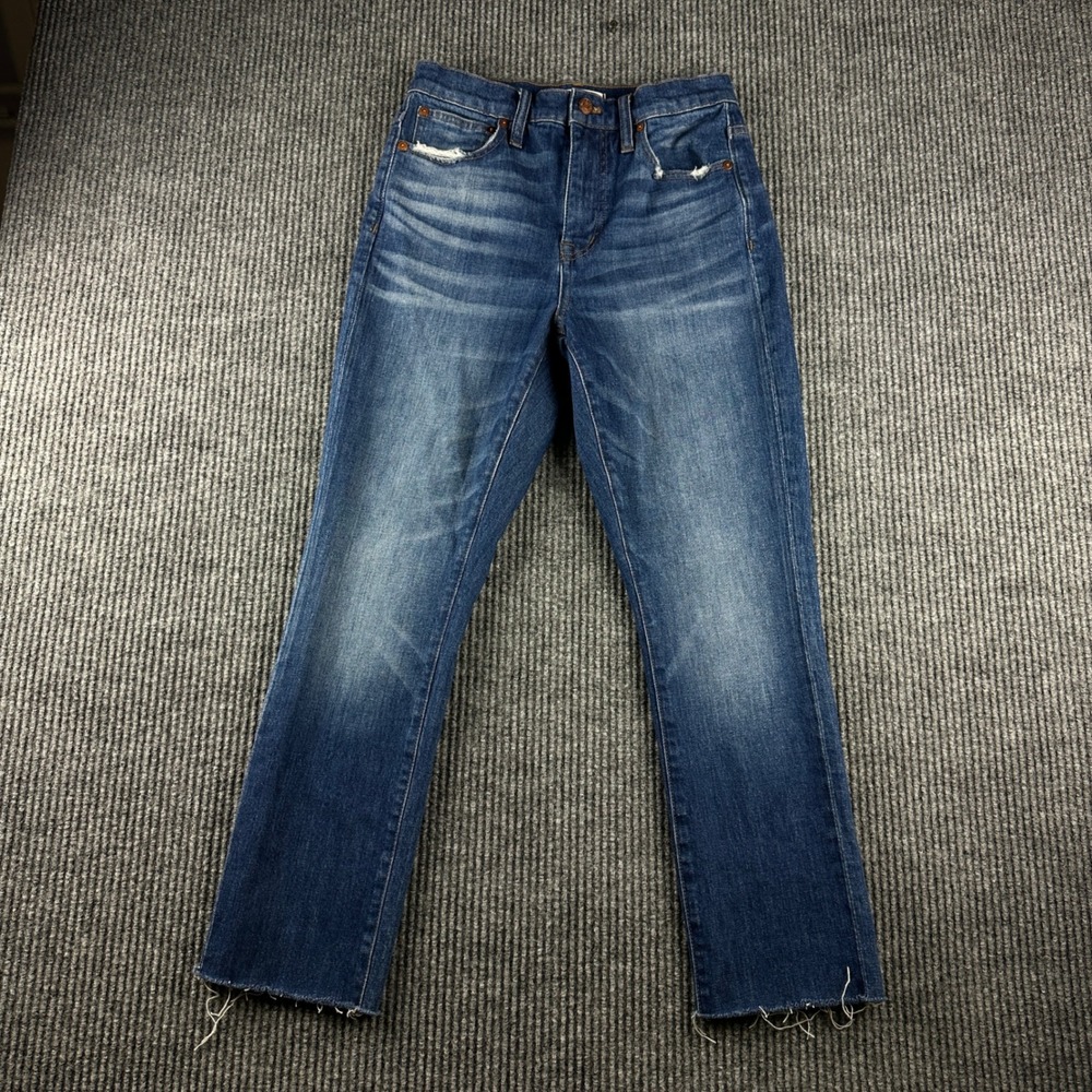 Madewell The High-Rise Slim Boyjean Medium Wash Raw Hem Denim Jeans Size 24